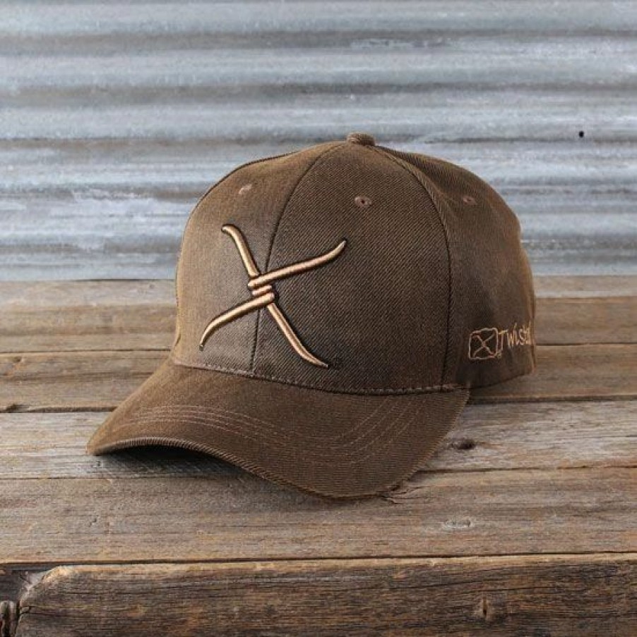 Hats * | Twisted X Brown Oilcloth Logo Ball Cap